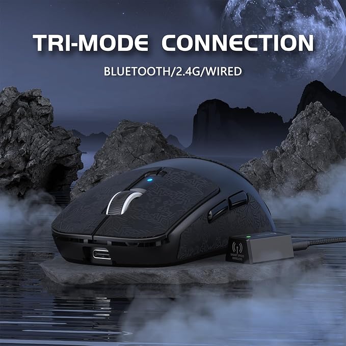 ATTACK SHARK R6 Lightweight Wireless Gaming Mouse,PAW 3950Max Sensor Computer Mouse with Nordic 52480,8KHz Polling,42K DPl,OMRON Optaicl Switch,USB-C Charging,7 Programmable Buttons(Black & Sticker)