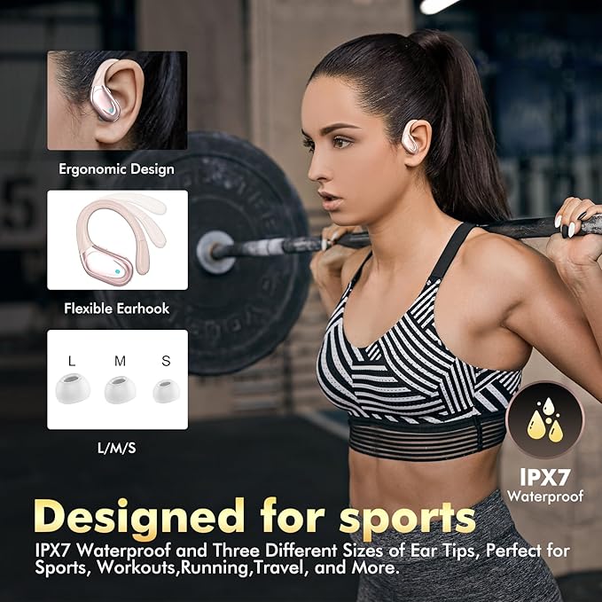 HAOYUYAN Sports Bluetooth Headphones, 80Hrs Playtime Wireless Earbuds with LED Power Display, IPX7 Waterproof Earphones for Workout/Running, Noise Canceling Headset Ear Buds