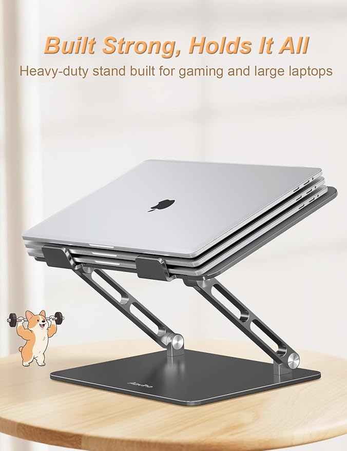 Aoviho Laptop Stand for Desk-Adjustable, Foldable, Portable, Ergonomic Aluminum Notebook Riser with Unique Puppy Cooling Vent, Desk Gift for 10"-17.3" Devices Mac, Dell, HP, Lenovo, Samsung, Gray