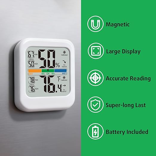 G.CATACC Digital Hygrometer Indoor Thermometer Humidity Meter Gauge, Room Thermometer Temperature and Humidity Monitor for House, Baby Nursery, Greenhouse, Reptile - Battery Included