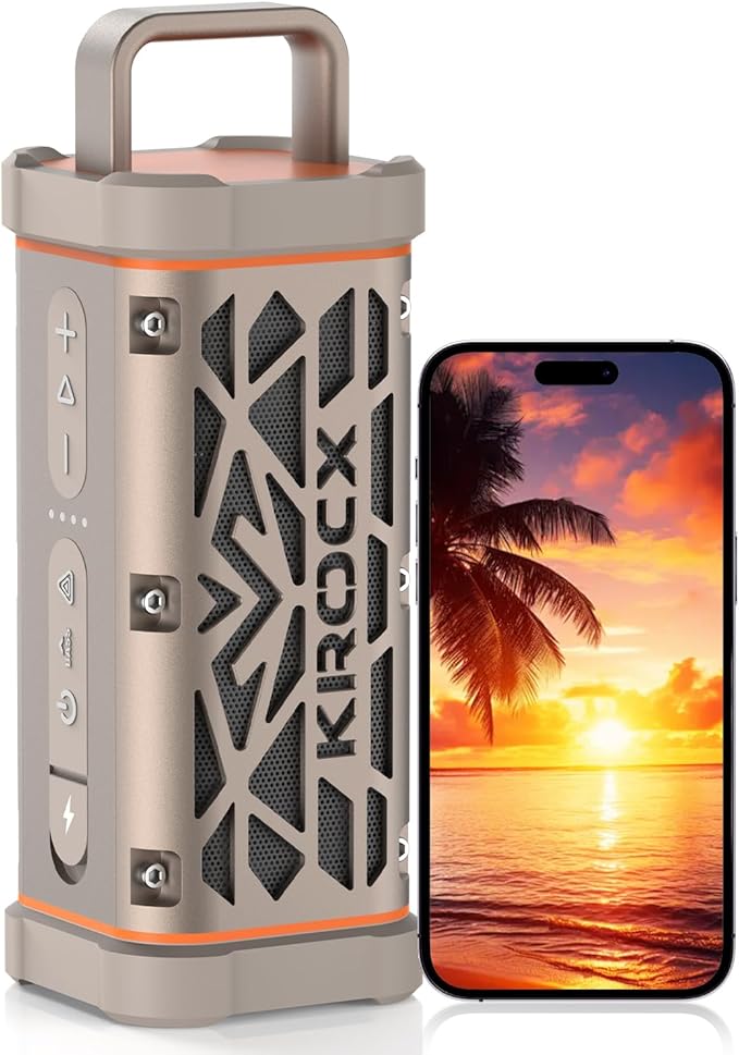 TRAVOR Magnetic Bluetooth Speaker, 45W Rugged All-Aluminum Outdoor Portable Speaker, BassUp, IP68 Waterproof Wireless Speaker for Golf Cart, Camping, Beach, TWS, 25H Playtime, Desert Champagne