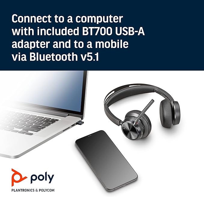 Poly - Voyager Focus 2 UC USB-A Headset (Plantronics) - Bluetooth Dual-Ear (Stereo) Headset with Boom Mic - USB-A PC/Mac Compatible - Active Noise Canceling - Works with Teams (Certified), Zoom & more