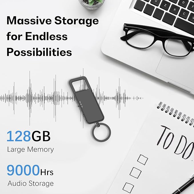 128GB Digital Voice Recorder – 9000 Hours Storage, 24-Hour Battery, Intelligent Noise Reduction, USB-C Voice Activated Audio Recorder for Meetings, Lectures, Interviews