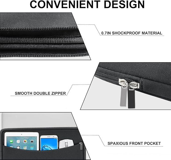 Laptop Sleeve Case 14 inch, Shockproof Protective Laptop Cover Carrying Computer Bag with Accessory Pocket Portable Computer Case for 14" MacBook, HP, Dell, Lenovo, Acer, Grey