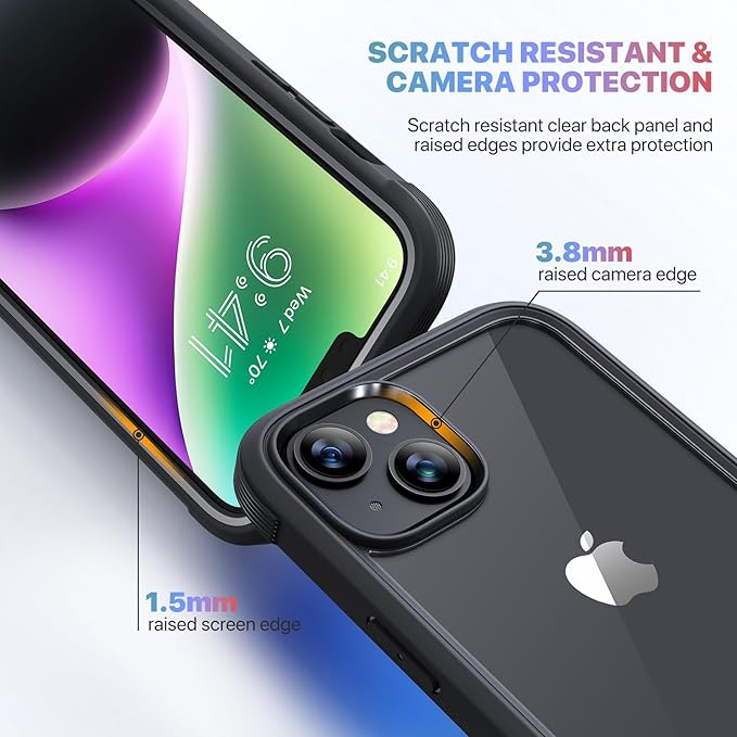 Diaclara Designed for iPhone 14 Case, Full Body Rugged Case with Built-in Touch Sensitive Anti-Scratch Screen Protector, with Camera Lens Protector for iPhone 14 6.1" (Black and Clear)