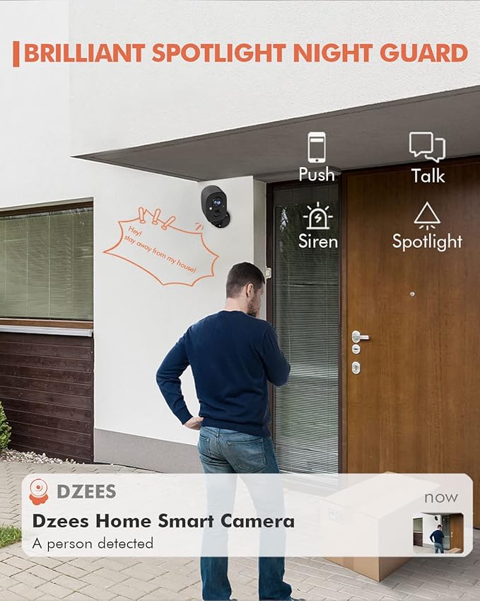 Dzees 2K Security Cameras Wireless Outdoor, Indoor-Outside WiFi Battery Powered Camera for Home Security,Color Night Vision,2-Way Talk,AI Motion Detection,Spotlight Siren Alarm,SD/Cloud Storage,2 Pack