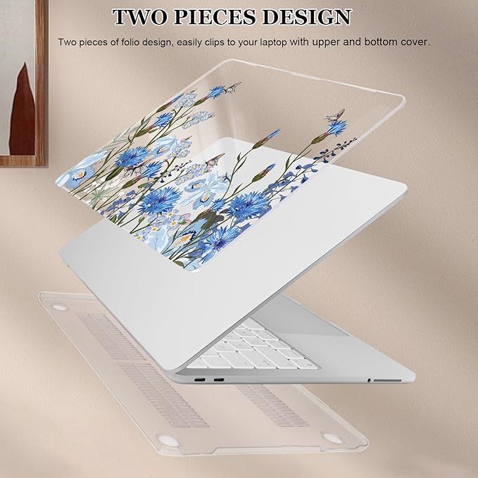 Compatible with MacBook Neo 13 inch Case 2026 (Model A3404), Printed Pattern Hard Shell Laptop Case with Keyboard Cover & Screen Film, Slim Plastic Protective Cover, Tropical Blue Flowers