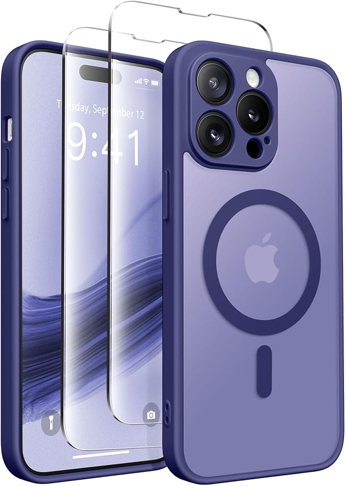 CAPRARO Magnetic for iPhone 14 Pro Case, [Compatible with MagSafe] [Full Camera Protection] Shockproof Protective Slim Translucent Matte Phone Case for iPhone 14 Pro 6.1'', Purple Eggplant