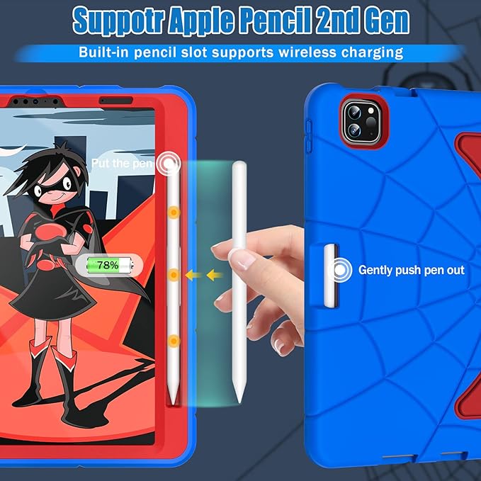 AKABEILA Compatible with Apple iPad Pro 11 inch(2018)/Apple Air 4 10.9(2020)/Air 5 10.9(2022)/Air 6 M2 (2024)/Air 7 M3 (2025) Tablet Case，Cover for Kids Boys Babies with Kickstand Blue Red