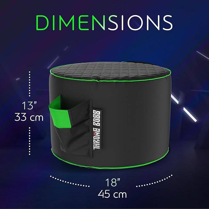 Throne Boss Gaming Footstool - Cover ONLY No Filling - Matching Bean Bag Chair Pouf/Ottoman - Round Gamer Foot Stool Footrest with Drink Holder (Green)