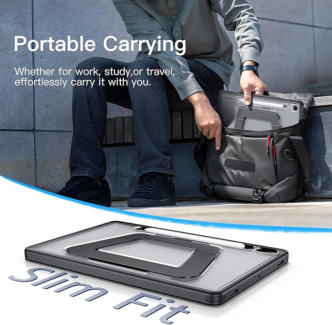 Case for Samsung Galaxy Tab S10 Lite/ S10 FE/ S9 FE 10.9 Inch/Tab S9 11 Inch, Multi-Angle Ultra Stable Dual Stand with Pencil Holder, Slim Duty Shockproof Protective Case with Kickstand