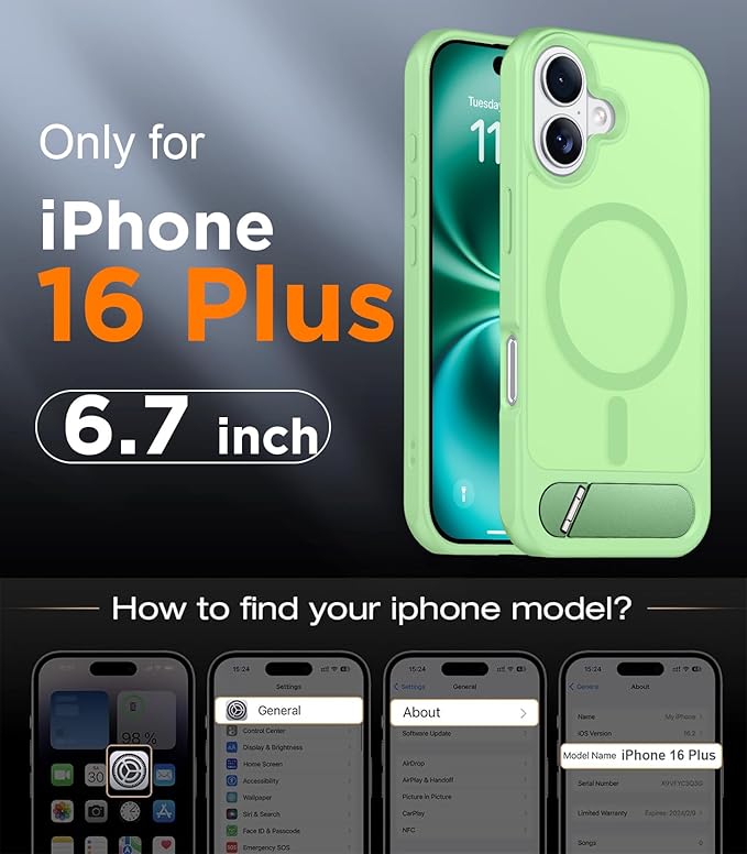 Magnetic Compatible with iPhone 16 Plus Case, [Built-in Invisible Kickstand][Compatible with MagSafe][Military Grade Shockproof] Slim Translucent Matte Phone Case for iPhone 16 Plus 6.7"