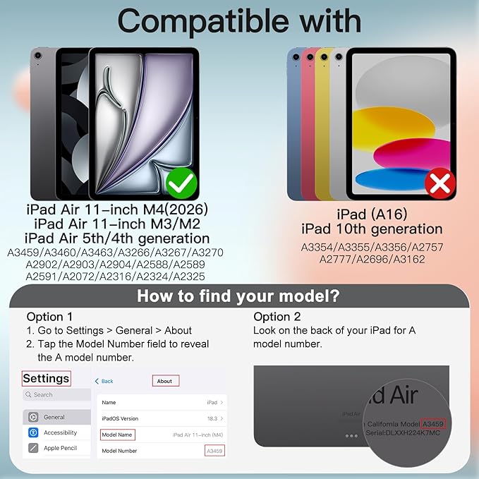 JETech Case ONLY for iPad Air 11-Inch M4/M3/M2 (2026/2025/2024), iPad Air 5/4 (2022/2020 5th/4th Generation 10.9-Inch), Slim Stand Hard Back Shell Cover with Auto Wake/Sleep (Black)