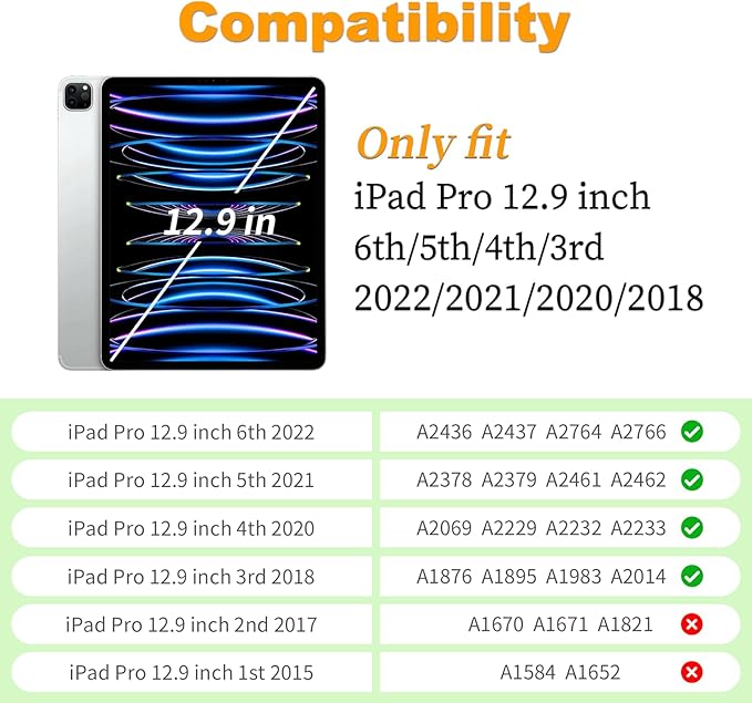 for iPad Pro 12.9 Case 6th/5th/4th/3rd Generation with 360° Rotating Stand & Pencil Holder, Heavy Duty Cute Cover for iPad Pro 12.9 inch 2022/2021/2020/2018, Green