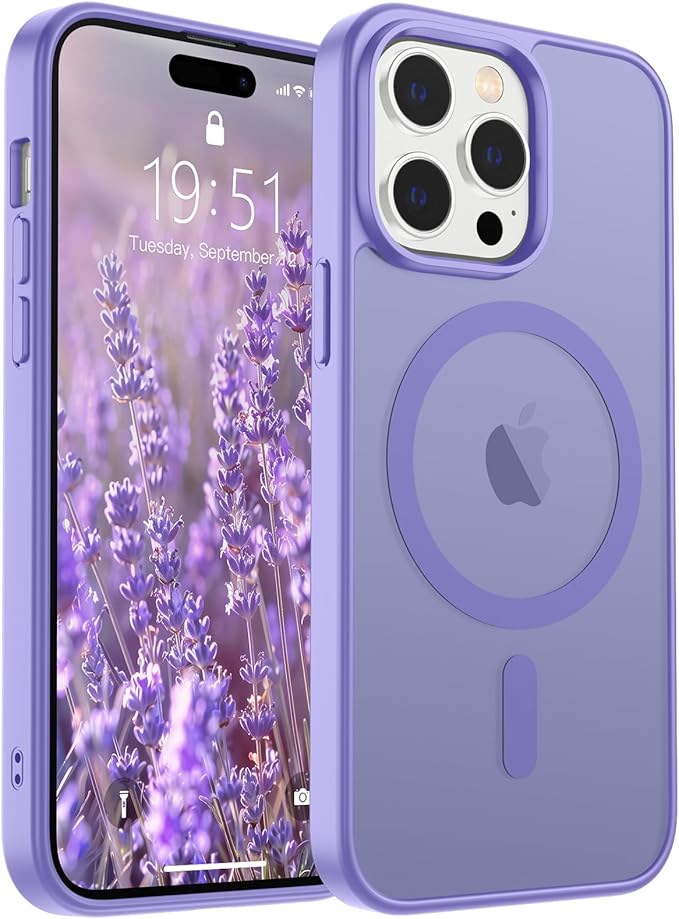 SUPFINE Magnetic for iPhone 14 Pro Case (Compatible with MagSafe) (Military Grade Drop Protection) Translucent Matte Shockproof with Anti-Fingerprint Phone Case,Purple
