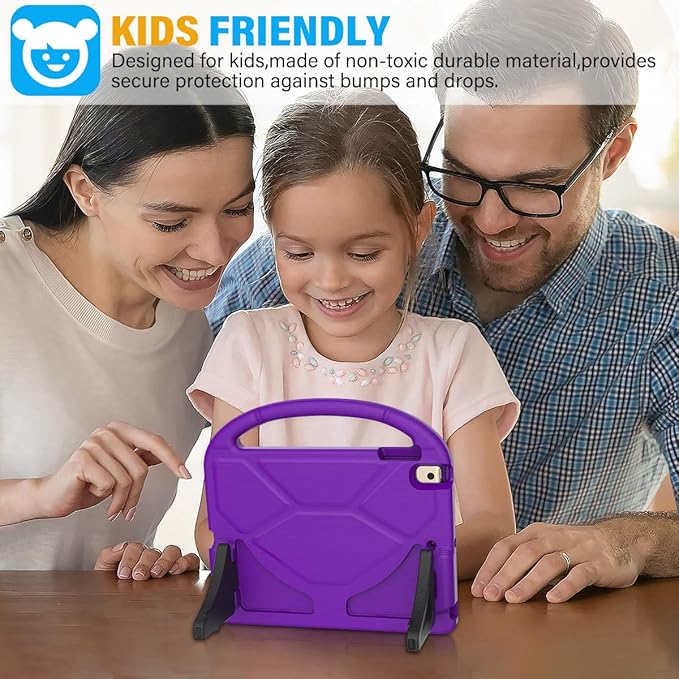SUPLIK Kids Case for iPad 5th/6th Generation(9.7 inch, 2017/2018), iPad Air 1/2 & Pro 9.7 Kids Case with Screen Protector, Durable Lightweight Cover with Handle Stand for Apple iPad 5/6 Gen, Purple