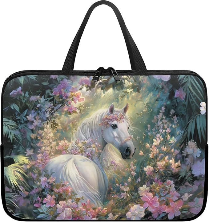15 Inch Horse Flowers Laptop Sleeves, Zippered Computer Bag Waterproof Tablet Carrying Cover, Laptop Organizer Tote Bag Portable Notebook Handbag, Back to School Supplies College