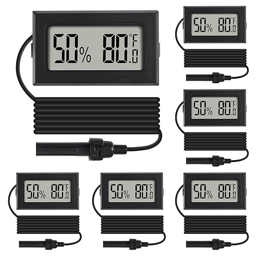 6Pcs Mini Digital Thermometer Hygrometer Gauge Indoor with Probe Sensor LCD Display Meter Temperature Humidity Fahrenheit Meter for Incubator Reptile Plant Tank Garden ℉