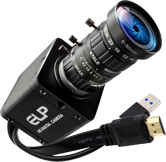 4K HDMI USB3.0 Simultaneous Output Camera H.264 High Speed 60fps Low Illumination Color Lightburn Webcam, 5-50mm 10X Zoom Manual Lens Plug & Play for Windows Linux Android Live Streaming
