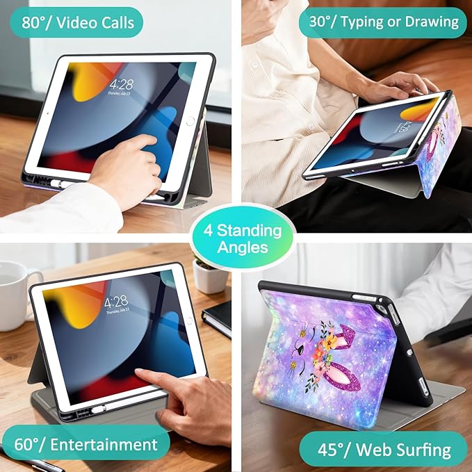 for iPad 9th Generation Case, iPad 8th Generation Case, iPad 7th Generation Case, iPad Air 3rd Generation 10.5-inch case Multi-Angle View Adjustable Stand Auto Wake/Sleep Galaxy Purple Rabbit