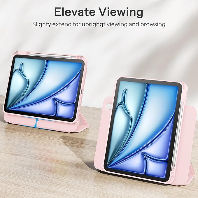 SPARIN Case for iPad Air 11 inch M3/ M2, iPad Air 7th/6th/5th/4th Gen (2025/2024/2022/2020) 10.9 inch,Case with Apple Pencil Holder, Detachable Magnetic Cover, Portrait and Landscape Stand, Pink