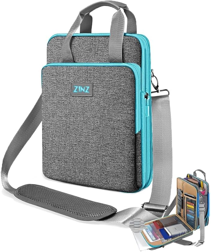 ZINZ Laptop Shoulder Bag 12.3-13 inch Case Sleeve, Expandable Handbag with Valuables Compartment Compatible with MacBook Air/Pro/Neo 13", iPad 12.9"/13"/11", Shockproof,Gray-Blue edge