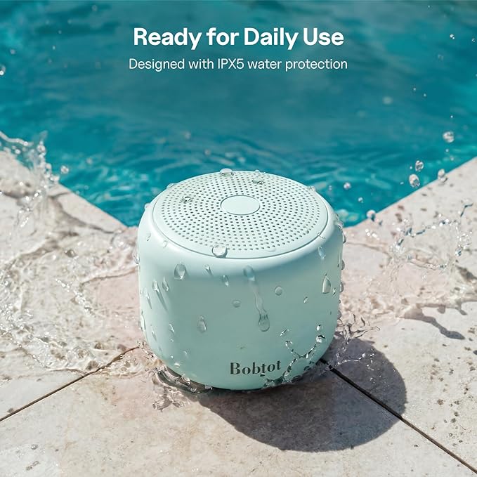 Bobtot Portable Bluetooth Speakers with Strap Easy to Carry, Wireless IPX5 Waterproof Mini Speaker with Loud Stereo Sound, 20 Hours Playtime, Rechargeable Battery, Built-in Microphone, Green