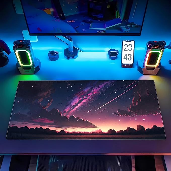 Anime Aesthetic Purple Galaxy Cloud Mouse Pad XXL Extended Gaming Desk Mat 31.5x15.7 Inch for Laptop, Keyboard & Mouse, Office Computer Desk Decor