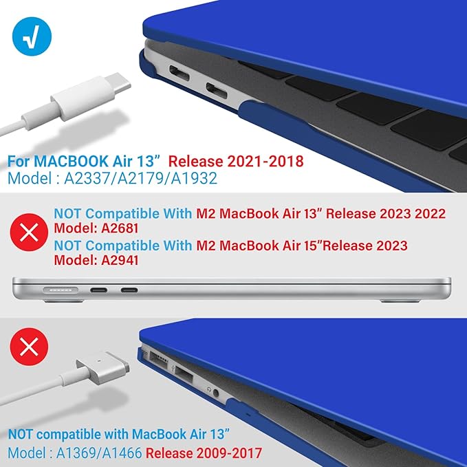 IBENZER Compatible with New MacBook Air 13 inch Case 2022 2021 2020 M1 A2337 A2179 A1932, Plastic Hard Shell Case with Keyboard Cover for Mac Retina Display with Touch ID, Royal Blue, MMA-T13RBL+1A