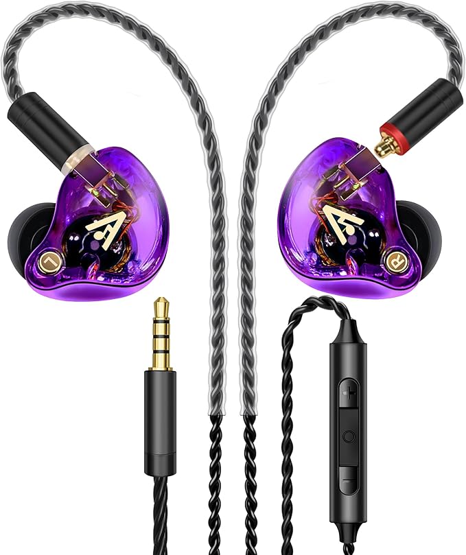Vibes 202M Wired Earbuds - HiFi in Ear Monitor Headphones - Noise Isolating Ear Buds w/ Mic - Clear Sound, Deep Bass & Comfort-Fit Gaming Earphones - MMCX to 3.5mm & Silver Plated Cord, Carrying Case
