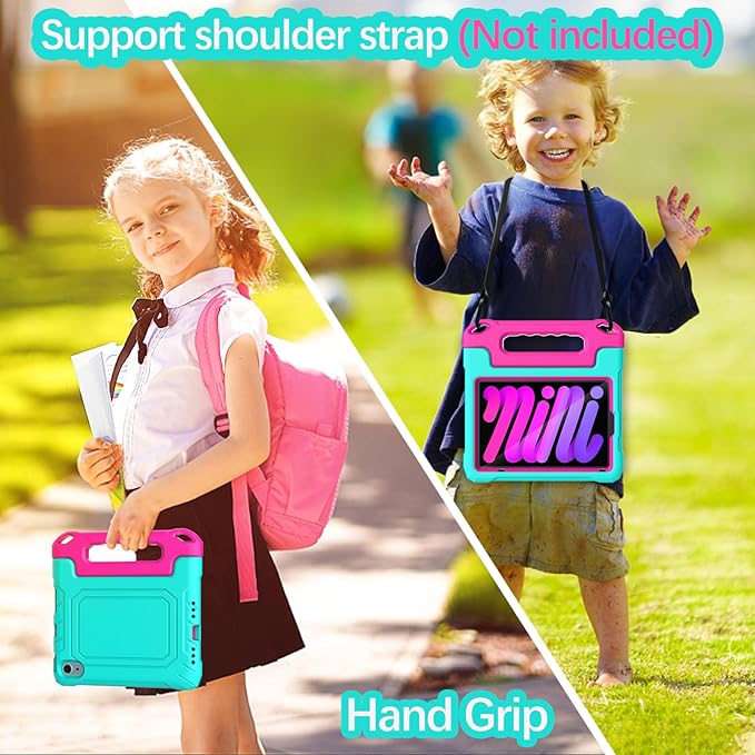 YIHE Kids Case for 8.3 inch iPad mini 7 (A17 Pro) 2024 & iPad mini 6 (A15) 2021, Shockproof Cases for iPad mini 7th/6th Generation with Built-in Screen Protector & Handle Stand, Cyan&Pink