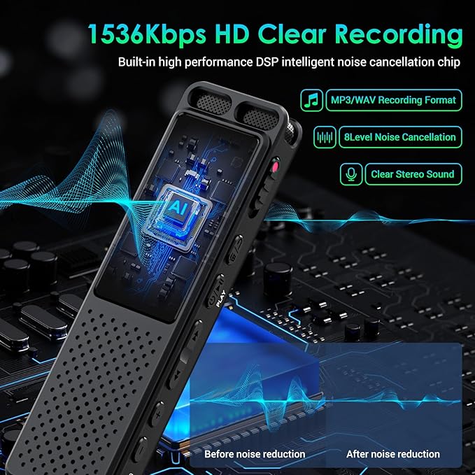 Voice Activated Recorder with Playback (100Hrs Recording Time), Vandlion 1536Kbps HD Digital Recording Device with Noise Reduction, Password for Lectures Meetings Interviews Classes