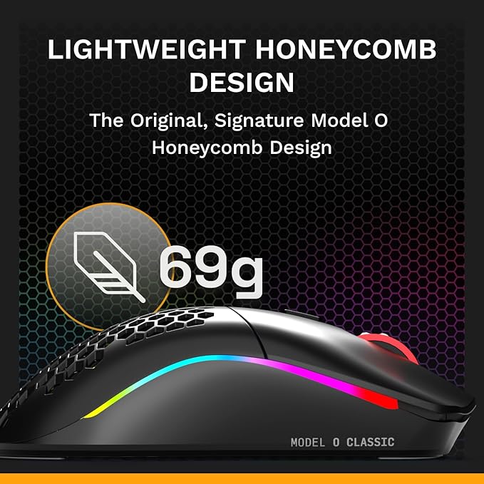 GLORIOUS Model O Classic Wireless PC Gaming Mouse - Low Latency, 19k DPI Sensor, Lightweight Honeycomb 69g, Customizable RGB, 100M Click Mechanical Switches, Programmable Buttons - Black