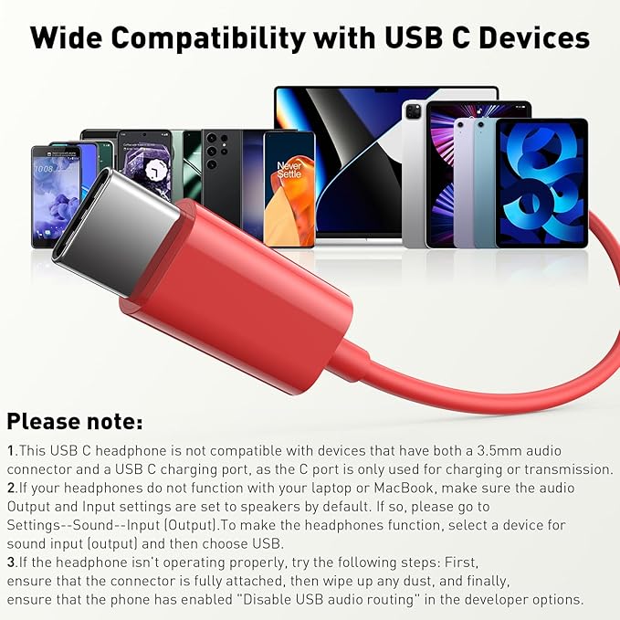 USB C Headphones Wired Type C Earphones for Samsung/Galaxy S26 S25 S24 Plus S23 S22 S21 S20 Ultra Magnetic Corded Earbuds for iPhone 15 Pro Max 16 16e 17 17e Air for Apple/Android Ear Buds Red
