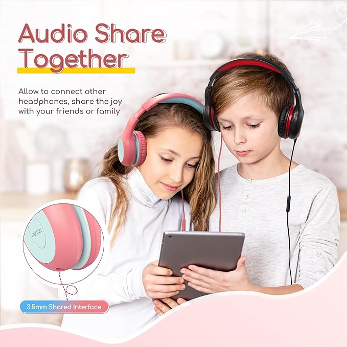 EarFun 3Packs Kids Headphones Wired with Microphone, 85/94dB Volume Limit Headphones for Kids, Portable Wired Headphone with Shareport, Stereo Sound Foldable Headset for School/Tablet/iPad/Kindle