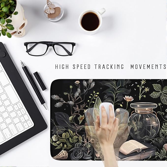 Dark Academia Desk Mat Mouse Pad XXL Extended Large Gaming Desk Pad Mousepad, Mystical Green Plant Computer Laptop Keyboard and Mouse Mat, Desktop Decor for Women Girl Office 31.5x15.7 in