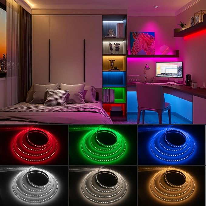 BTF-LIGHTING Highest Density RGBCCT 5 Colors in 1 LED 5050SMD RGB+ Tunable Color Temperature 2700K-6500K 16.4ft 112LEDs/m DC24V Multi-Colored IP30 12mm Width White LED Tape(No Adapter or Controller)