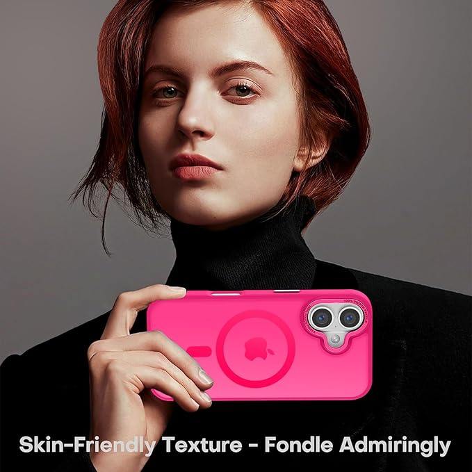 Newfuture Designed for iPhone 16 Case with Magnetic [13 FT Military Drop Protection] [Compatible with Magsafe] Slim Translucent Matte Shockproof with Anti-Fingerprint Phone Case, Hot Pink