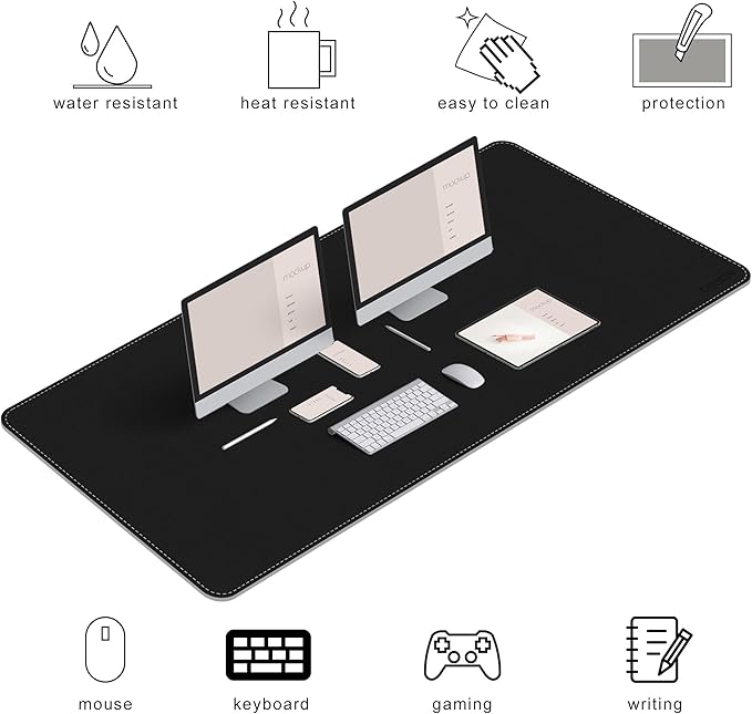 Chihein 63" x 28" 4XL PU Leather Desk Mat (Black/Gray), Huge Mouse Pad, Dual Sided Desk Pad Protector, Waterproof Writing Blotter for Gaming/Office/Home