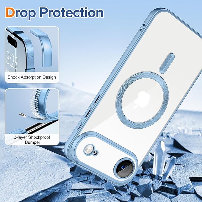 Hython Magnetic Clear for iPhone Air Case with Camera Lens Protector [Compatible with MagSafe] Luxury Plating Edge Slim Soft TPU Cover Protective Phone Case for iPhone Air 6.5", Matte Light Blue