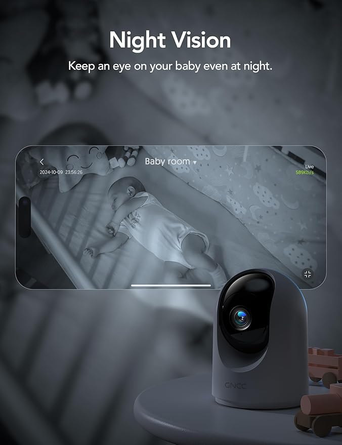 GNCC 2K Cameras for Home Security-Indoor Pan/Tilt Cameras for Baby Monitor/Pet Camera with Phone App, Night Vision, Motion Detection, 2-Way Audio, 24/7 SD Recordings, 2.4Ghz WiFi (2Pack)
