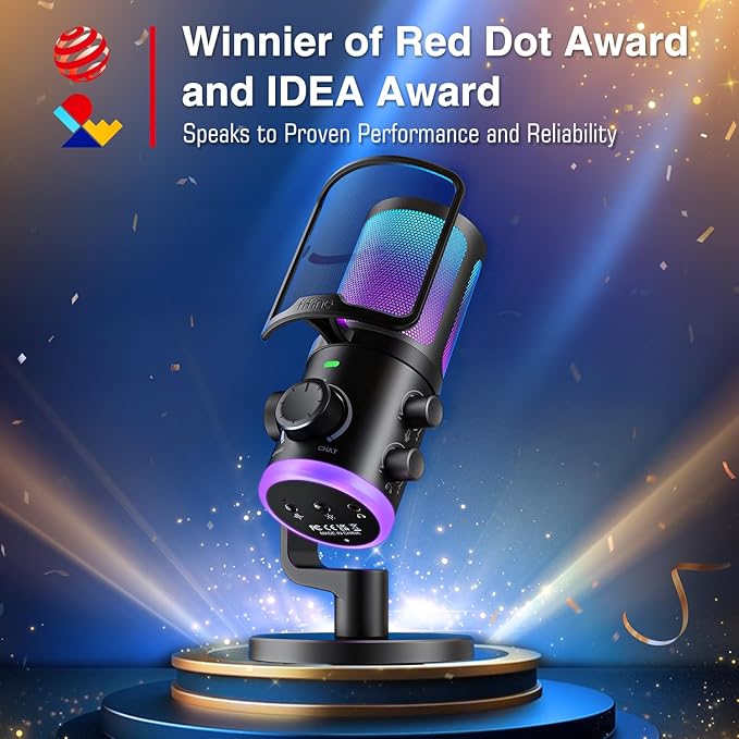 FIFINE Gaming PC Microphone, USB Streaming Microphone with Game Chat Balance, Computer Condenser Desktop RGB Mic with Mute Button, Noise Cancellation for Podcast/Twitch/Discord-AMPLIGAME AM6