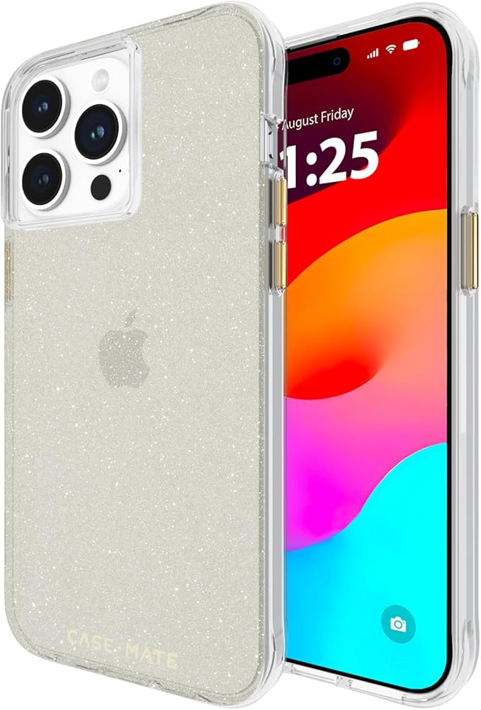 Case-Mate iPhone 15 Pro Max Case - Sheer Crystal Champagne Gold [12ft Drop Protection] [Wireless Charging Compatible] Luxury Cover w/Cute Bling Sparkle for iPhone 15 Pro Max 6.7", Anti-Scratch, Slim