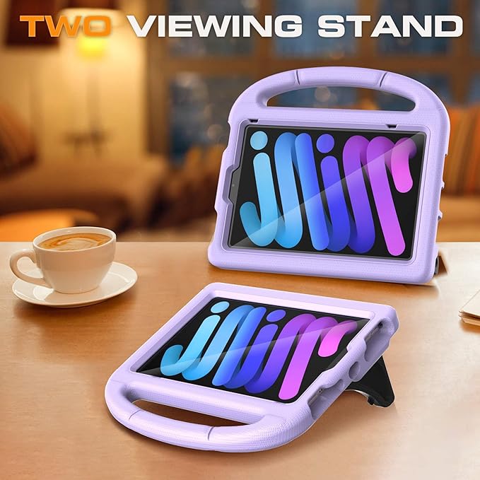 Kids Case for iPad mini 7 (A17 Pro) 2024/ Mini 6 2021, iPad mini 7th/6th Generation Case with Screen Protector - Shockproof with Handle Stand Protective Cover for iPad 8.3 Inch, Lavender