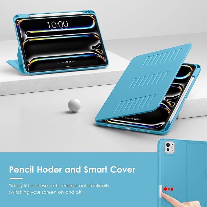 VIKESI Case for iPad Pro 11 inch (M5/M4) 2025/2024,Multiple Angles Magnetic Stand Cover,Shockproof Back,Pencil Holder,and Auto Sleep/Wake,Sky Blue
