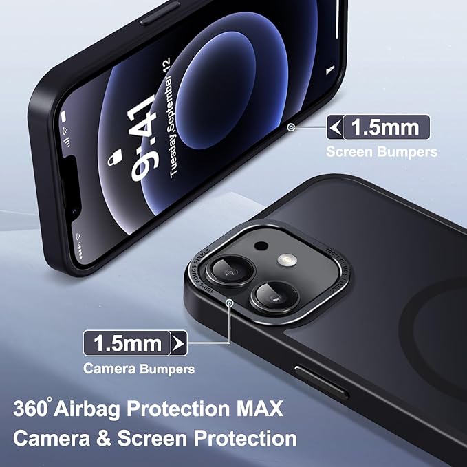 Newfuture Designed for iPhone 12 Case/iPhone 12 Pro Case with Magnetic [13 FT Military Drop Protection] [Compatible with Magsafe] Translucent Shockproof with Anti-Fingerprint Phone Case, Black