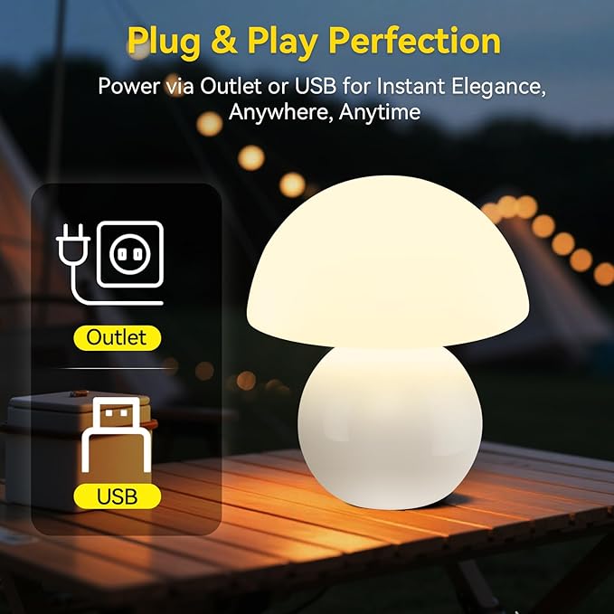 Remote Control Mushroom Lamp with Timer – 3-Color Dimmable Bedside Light, Ceramic Base & Glass Shade, Modern Decorative Night Lamp for Bedroom, Living Room, and Home Office (Pearl White)