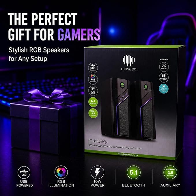 W-206RE Bluetooth RGB Computer Speakers, 2.0 Stereo PC Speakers with 21 LED Light Modes, Touch Control, USB Powered Desktop Speakers for PC, Laptop, PS5