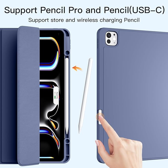 Akkerds Compatible with iPad Pro 13 Inch Case (M5/M4) 2025/2024, for iPad 13 Pro Case with Pencil Holder, Slim Trifold Stand Protective Cover with Soft TPU Back, Auto Wake/Sleep (BlueGray)