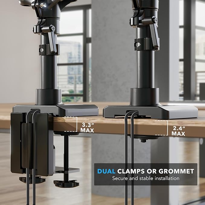 Mount-It! Triple Monitor Mount, 3 Monitor Desk Mount with Gas Spring Arms, Fits 13–32 Inch Screens up to 17.6 lbs per Arm, VESA 75 & 100, Clamp or Grommet Base, USB-A & C Ports, Black